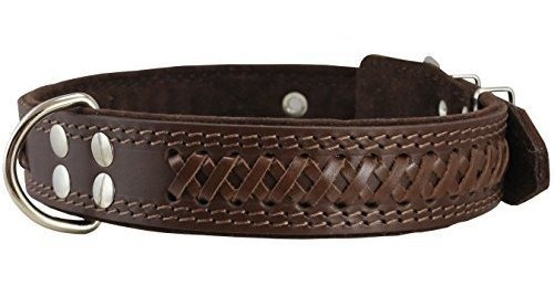 Collar De Perro Trenzado De Cuero Genuino, Marron 1.6  De A