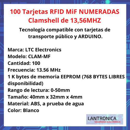 Imagen 2 de 9 de Tarjetas Rfid X100 Proximidad 13.56mhz Clamshell Num.arduino