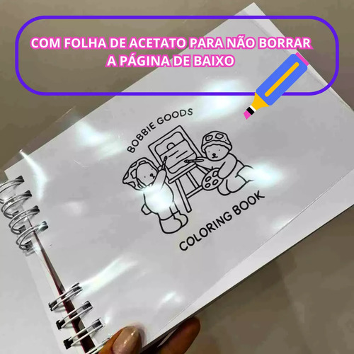 Livro Colorir Bobbie Goods + Kit 24 Canetas Coloridas Artes Rosa