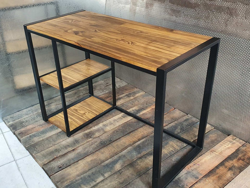 Escritorio Industrial Madera Hierro Madera 120x50 + Estantes