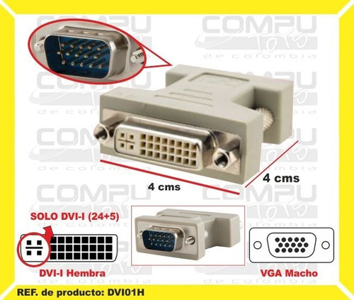 Convertidor Dvi-i A Vga Macho Ref: Dvi01h Computoys Sas