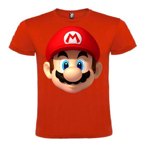 Polera Color Algodón 100% Niños Mario Bros Cabeza