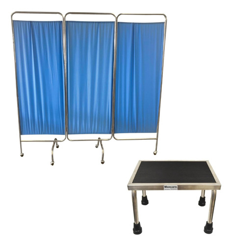 Pack Biombo Separador Tres Cuerpos + Escabel 1 Peldaño