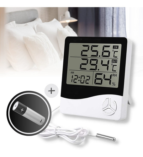 Termo-higrômetro Digital Com Sensor Externo E Relógio - Ak28