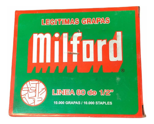 Imagen 2 de 3 de Grapas Milford Tapicería Linea 80 1/2 Caja 10.000 Unidades