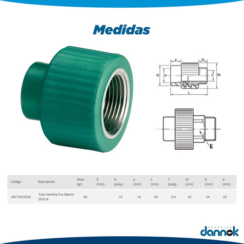 Tubo Hembra Enchufe Macho Agua Acqua System 25mmx3/4 X 10u.