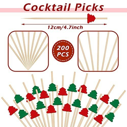 Palillos De Coctel Juego Con 200 Piezas De Bambu De Navidad
