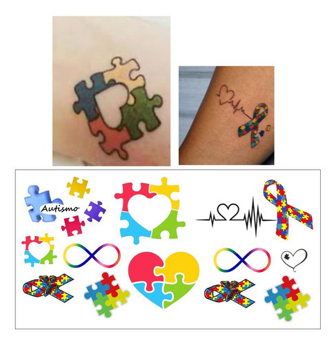 Tatuagem Cartela Símbolos Autismo Colorido