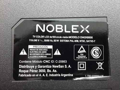 Placa Wifi Noblex Di43x6500 C/ Placa De Rx Remoto/encendido
