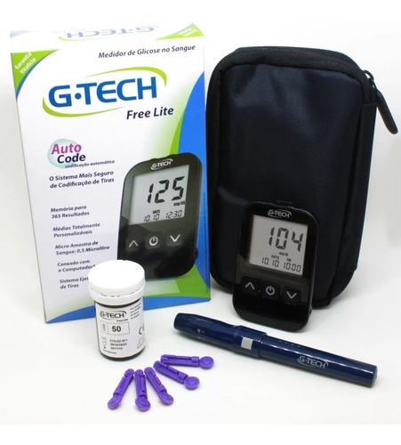 Kit Medidor G Tech Com 60 Tiras Reagente Glicemia
