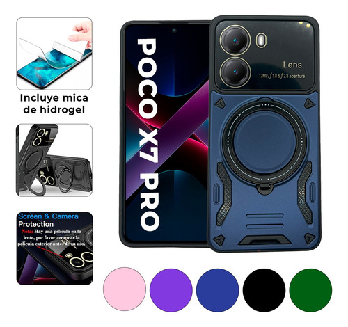 Funda Para Xiaomi Poco X7 Pro 5g (pro) Uso Rudo Rotating Ring Anillo Metalico Protector Para Camara Trasera+ Mica Hidrogel Hd
