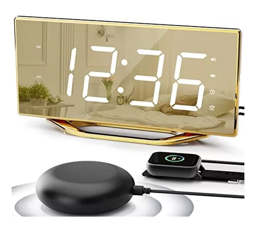  Reloj digital para sala de estar, 8.7 pulgadas, reloj  despertador con espejo LED para dormitorios con 2 puertos USB, brillo de 7  niveles, repetición, pantalla de 12/24 horas, reloj moderno para