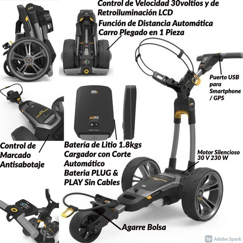 Imagen 4 de 10 de Kaddygolf Carro Eléctrico Golf Powakaddy Uk Ct6 + Plegable