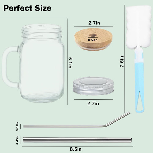 Juego De 4 Tarros De Vidrio Con Asa, Tarros Mason De 16 Oz C