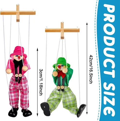 Meooeck 6 Pack Wooden Marionette Puppets Pull String Pupp
