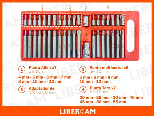 Imagen 6 de 10 de Set Kit Puntas Torx Hexagonal Estriada 41 Piezas Acero Cromo