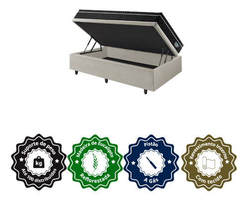 Box Areia Solteiro Baú 88x188 + Colchão Gransleep Ecoflex