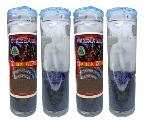 4 Veladoras Santa Muerte Reversible De Gel Preparadas 