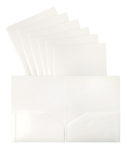 Heavyweight White Plastic 2 Pocket Portfolio Folder, 24 Pack