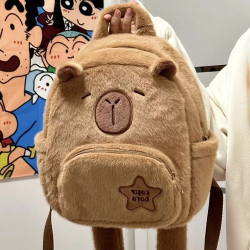 Mochila De Capibara De Felpa Para Mujer, Bolso Peludo Bonito