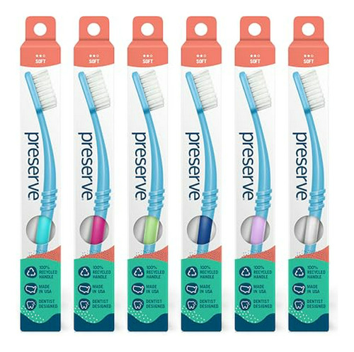 Cepillo Dental Ecológico Ee. Uu., Reciclado, Suave, Pack 6ud