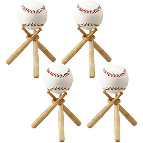 Tihood 4pcs Baseball Stand Baseball Stand Holder Wooden Base