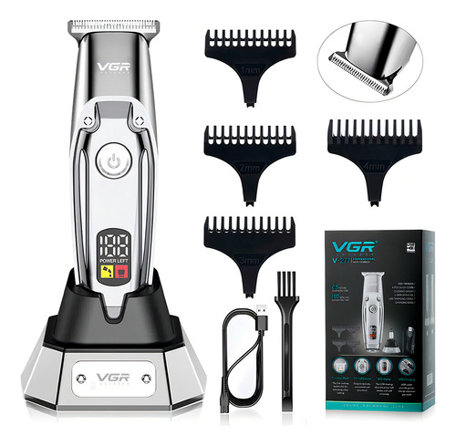 Máquina de cortar cabelo para barba com painel LED recarregável USB Vgr V-277