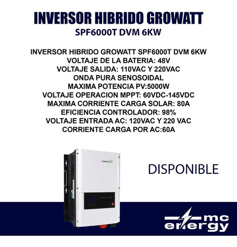 Inversor Hibrido Growatt Spf6000t Dvm 6kw
