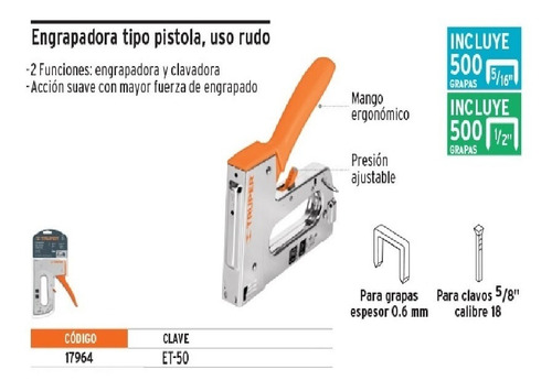 Engrapadora Y Clavadora Truper Et-50 Tapizar