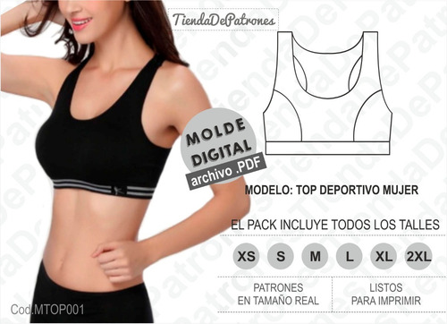 Molde Patron Imprimible Top Deportivo Mujer Talles Xs Al 2xl