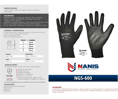 Imagen 3 de 6 de Guante Seguridad Nylon Recubierto Palma Poliuretano 10 Pares