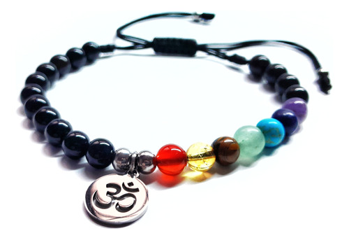 Pulsera 7 Chakras Con Símbolo Om En Acero Inoxidable