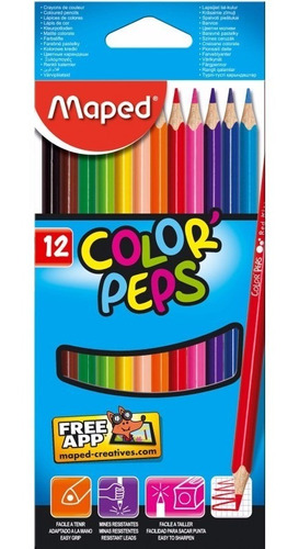 Lapiz Maped Color Peps  X12 Lapices Pinturitas Largos Color