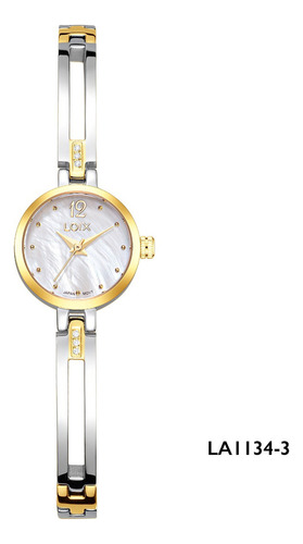 Reloj Dama Loix La1134-3 Plateado Con Dorado, Tablero Blanco