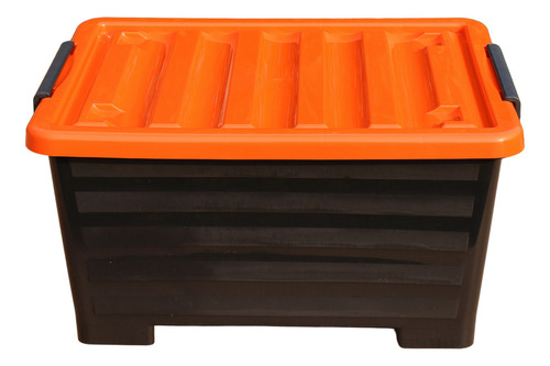 2 Cajas Contenedor Almacenamiento Plástico 48 Litros Ruedas Color Naranja