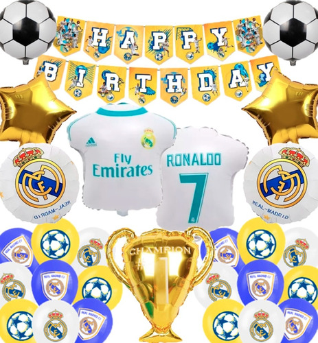 Set 27pzs Kit Globos Futbol Real Madrid Decoracion Fiestas