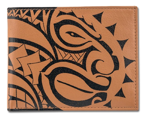 Cartera Plegable Con Tatuaje Tribal Polinesio Hombre Cuero