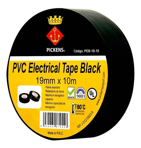 Cinta Aislante Pvc Teipe Negro Electrico Original Pack De 2