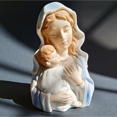 Figura Religiosa Busto Virgen Manto Azul Cielo Y Niño Jesús