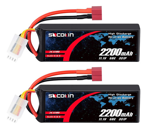 Socokin Batería Lipo 3s 11.1v Mah 50c Con Deans Plug Funda.