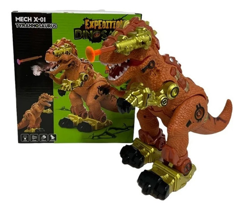 Dinosaurio Camina Tira Humo Sonido Luz Y Dispara Dardo Robot Naranja