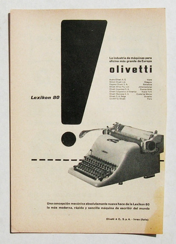 Publicidad Antigua Mexicana De Maquina Olivetti, De 1952