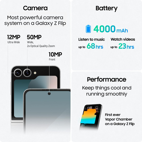 Celular Samsung Galaxy Z Flip6 5g, 512 Gb, 12 Gb Ram, Pantalla 6.7 , Cámara 50 Mp, Color Gris.