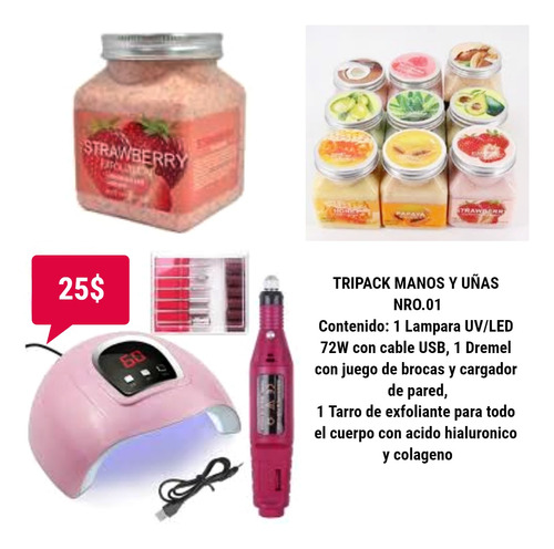 Tripack Para Uñas Con Lámpara Led/uv, Exfoliante Y Dremel