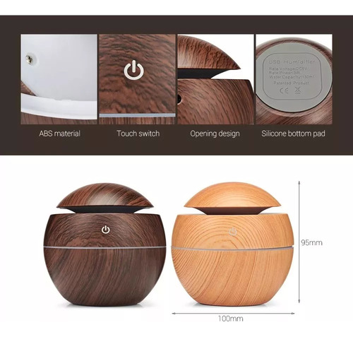 Humidificador De Madera Difusor De Aromas Touc 200ml Luz Led