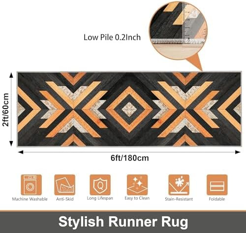 Alfombra Estilo Azteca Estilo Bohemio Negro De 2 X 6 Pies, A