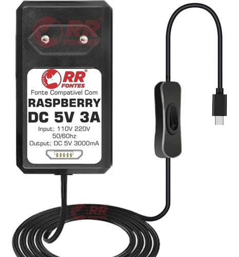 Fonte Para Raspberry Pi3 5v 2,5a E Com Botão On Off