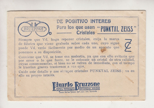 Sobre Optica Bruzzone Publicidad Punktal Zeiss Uruguay Raro