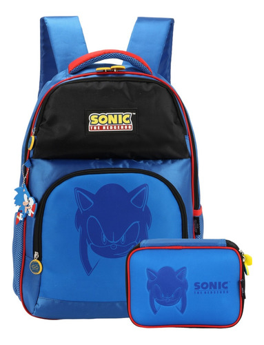 Mochila Reforçada Notebook Sonic Game Costas G + Estojo Box