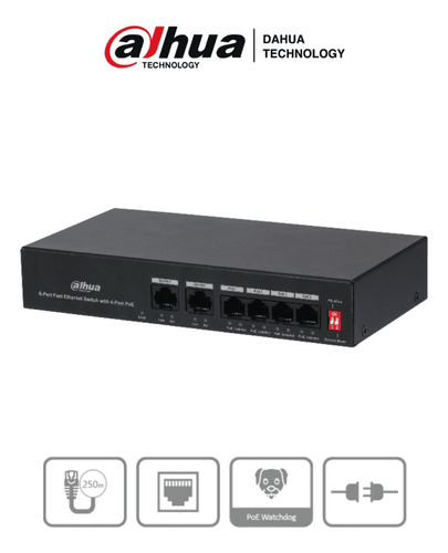 Dahua Dh-pfs3006-4et-36 Switch 4 Puertos Poe 2 Puert Uplink